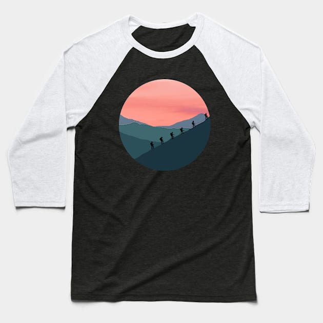 Mountains landscape, lake, climber, mountaineering, nature colorful, blue, pinkl, nature lovers Baseball T-Shirt by Collagedream